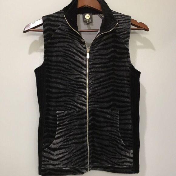 JNY Sport soft black/gray tiger stripe zip vest PP - Picture 1 of 5